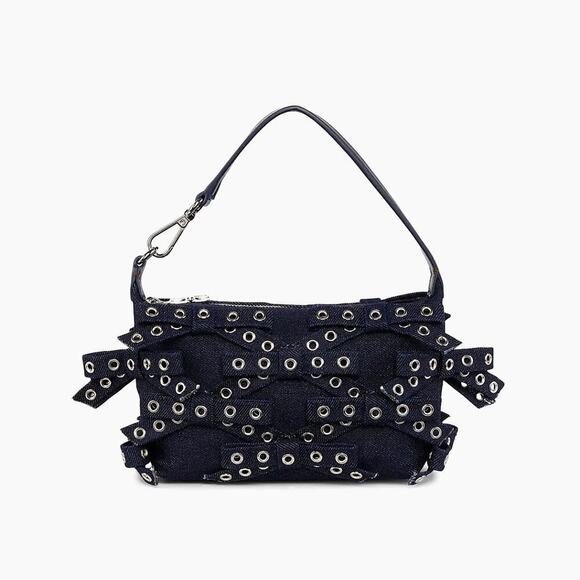 GANNI Denim Small Bow Eyelet Butterfly Denim Pouch bag - Picture 2 of 12